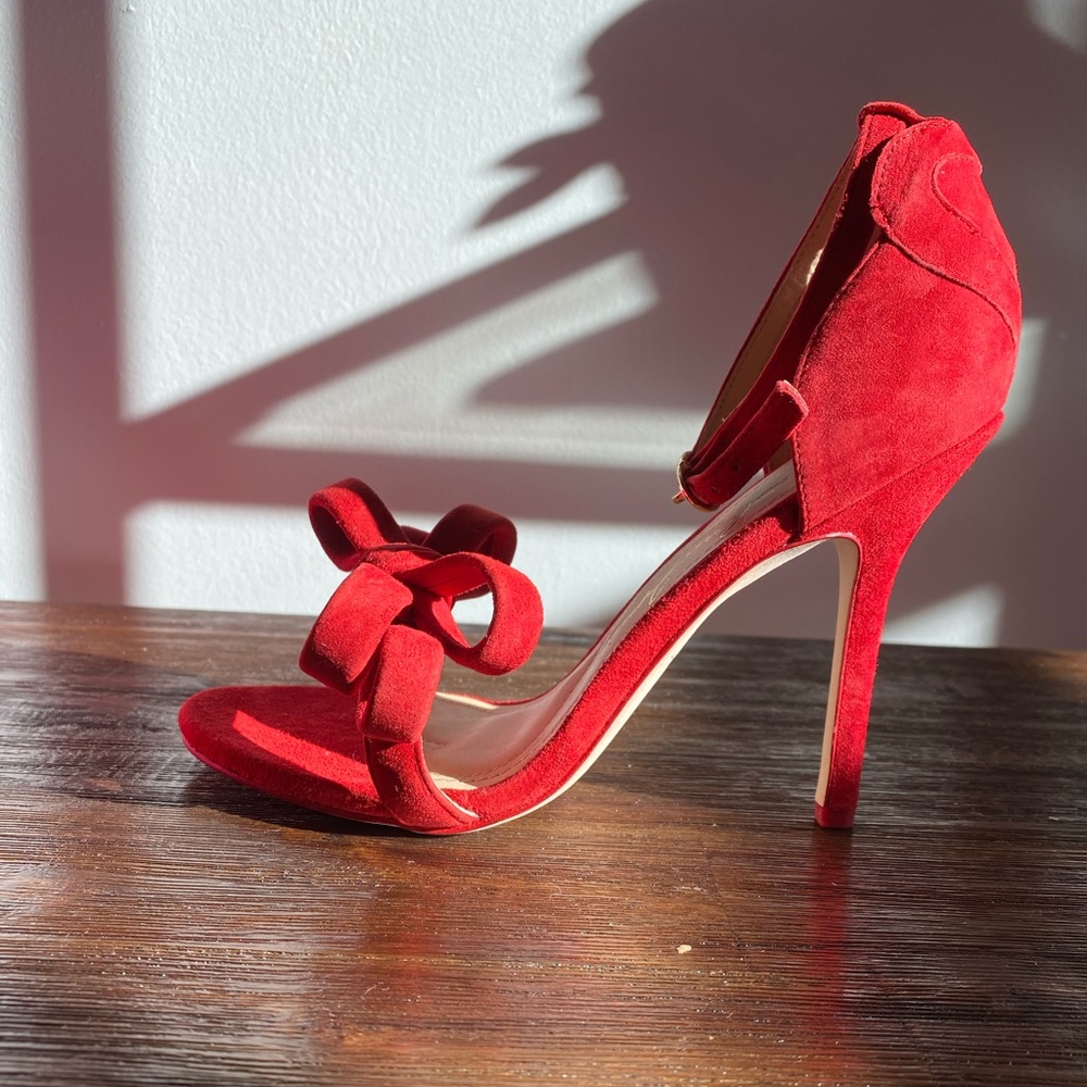 Red suede Isa Tapia Shelby heels